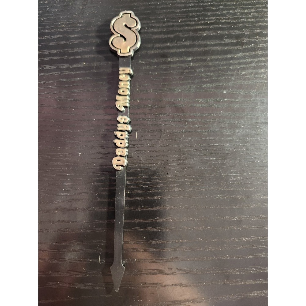 Daddy's Money Novelty Swizzle Stir Stick Black Silver Barware Dollar Sign 5.5 in
